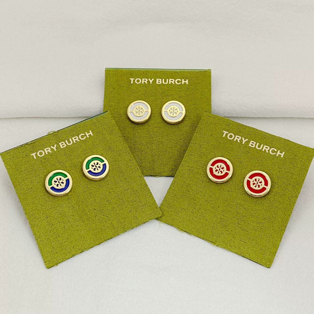 Tory Burch Geometric Round Enamel Stud Earrings